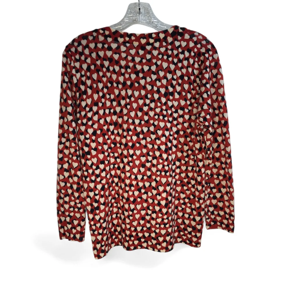 J. Crew Tippi Merino Wool Crew Neck Heart‎ Print Sweater Medium Lightweight - Picture 7 of 9